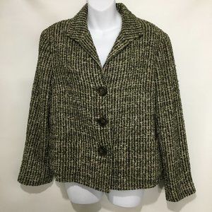 Lafayette 148 NY 14 Green Boucle Wool Blend Zip Jacket Blazer